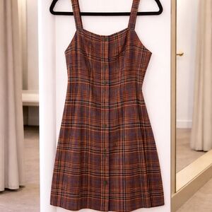 Rust & Navy Plaid Button-Front Mini Dress